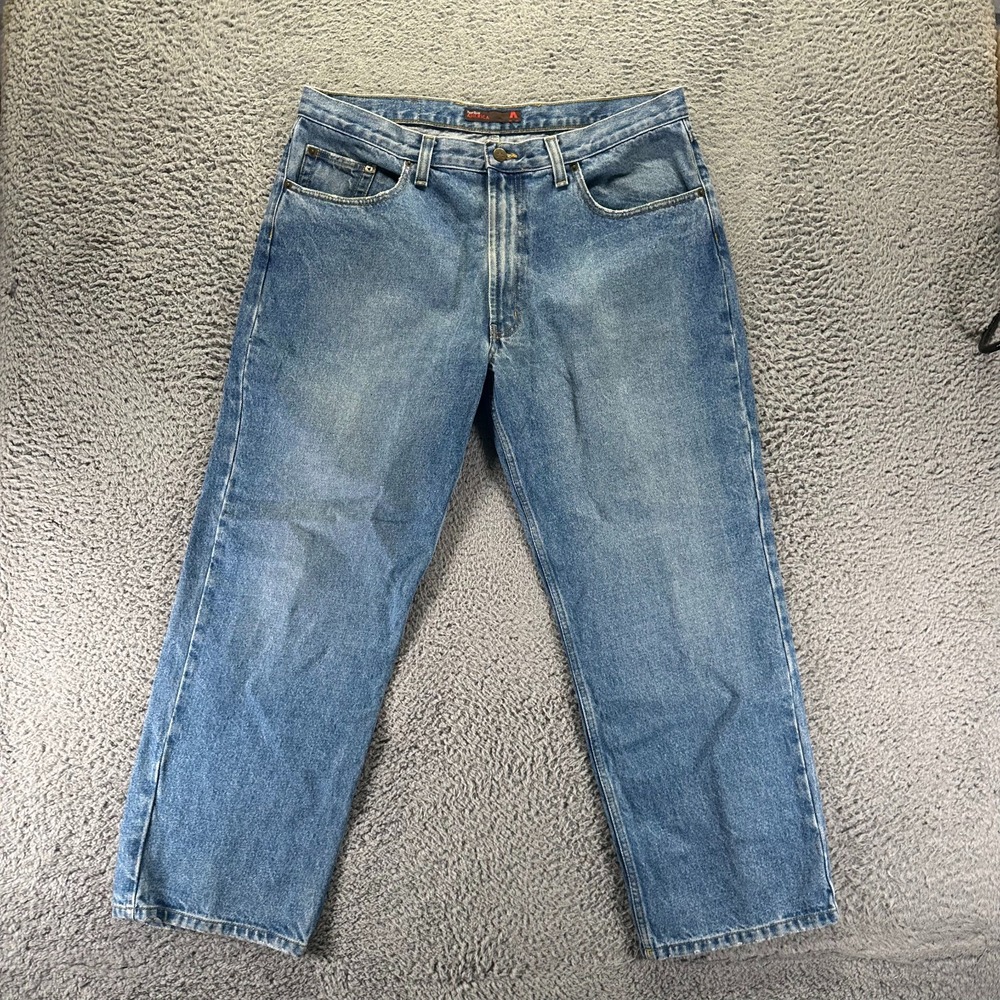 Vintage Perry Ellis Jeans Mens 38x30 Blue Cotton Denim Straight Faded Workwear